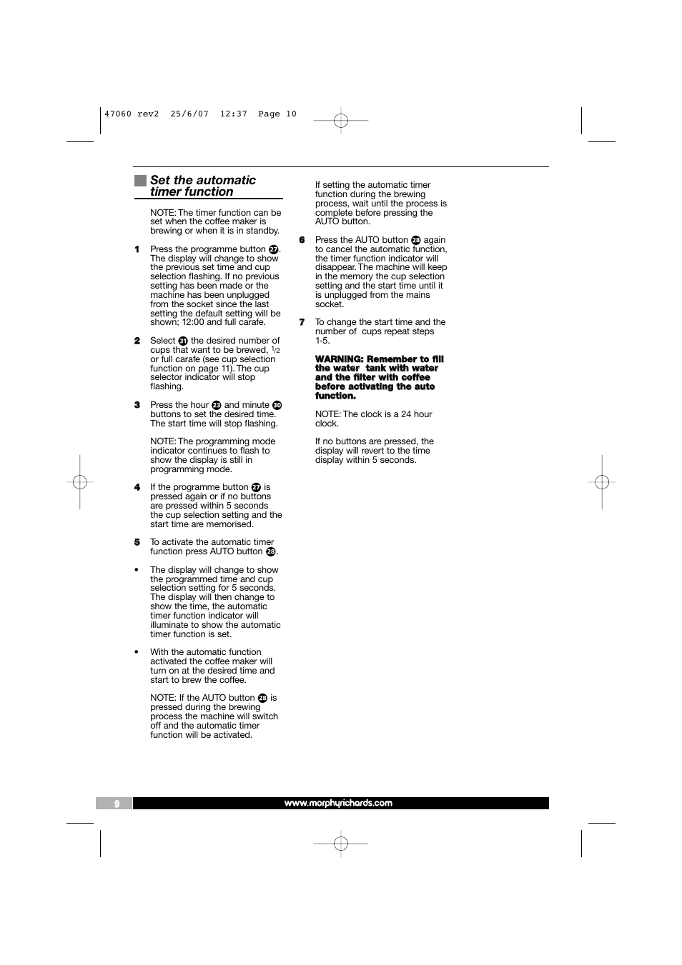 Set the automatic timer function | Morphy Richards 47062 User Manual | Page 10 / 16