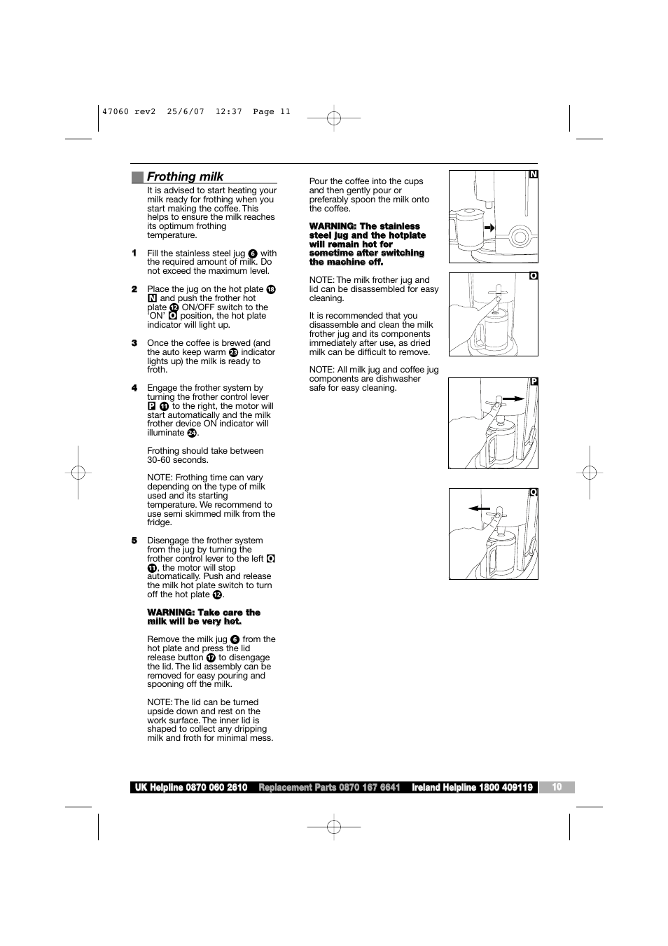Frothing milk | Morphy Richards 47062 User Manual | Page 11 / 16