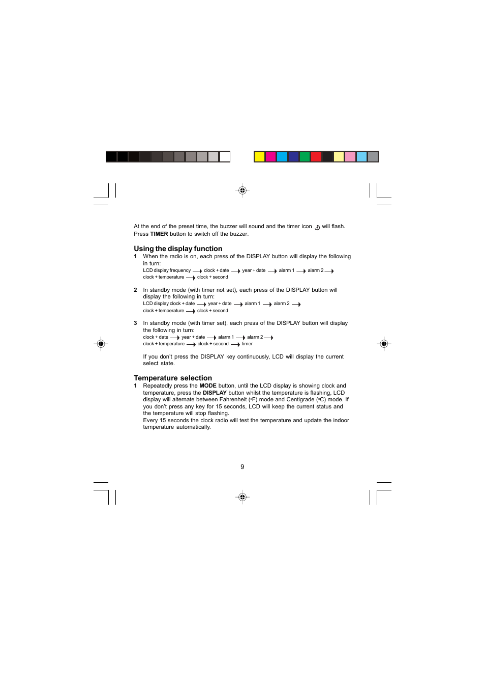 Using the display function, Temperature selection | Morphy Richards 28034 User Manual | Page 9 / 12