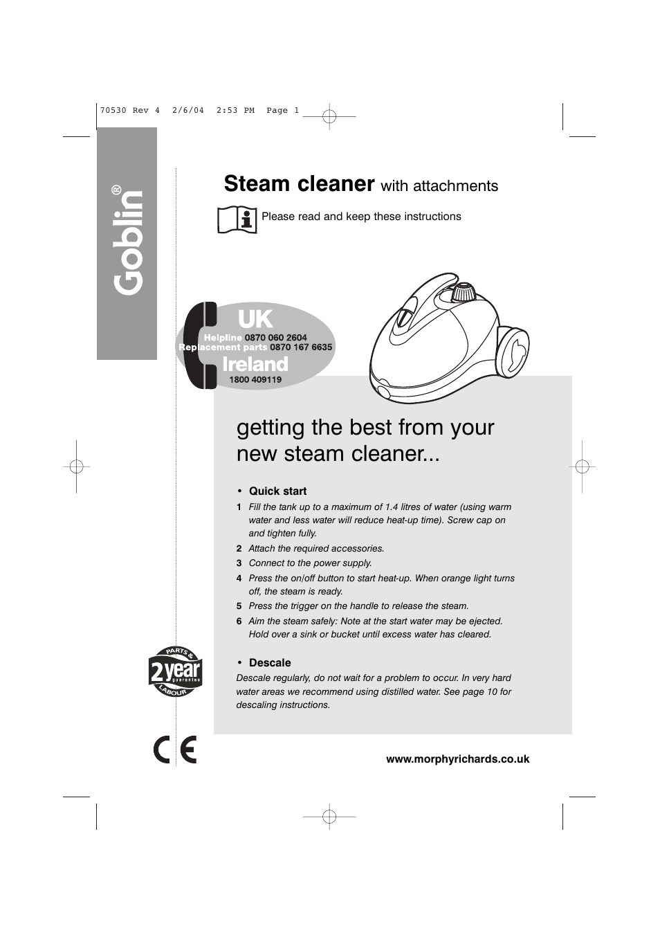 Morphy Richards Steam cleaner User Manual | 12 pages