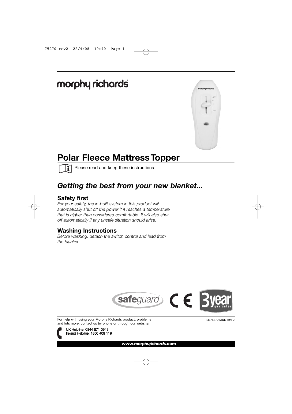 Morphy Richards Safeguard EB75270 User Manual | 8 pages