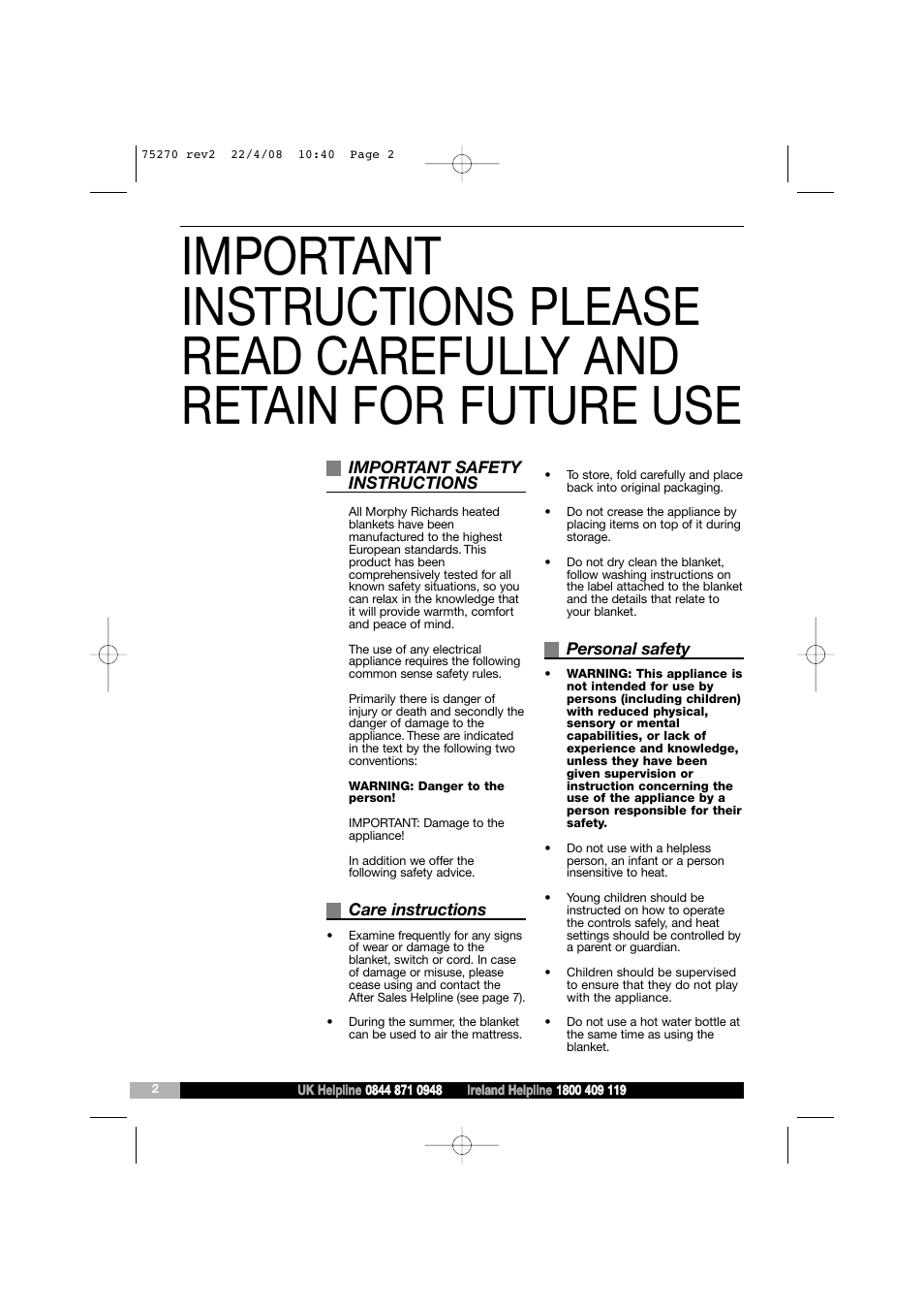 Morphy Richards Safeguard EB75270 User Manual | Page 2 / 8