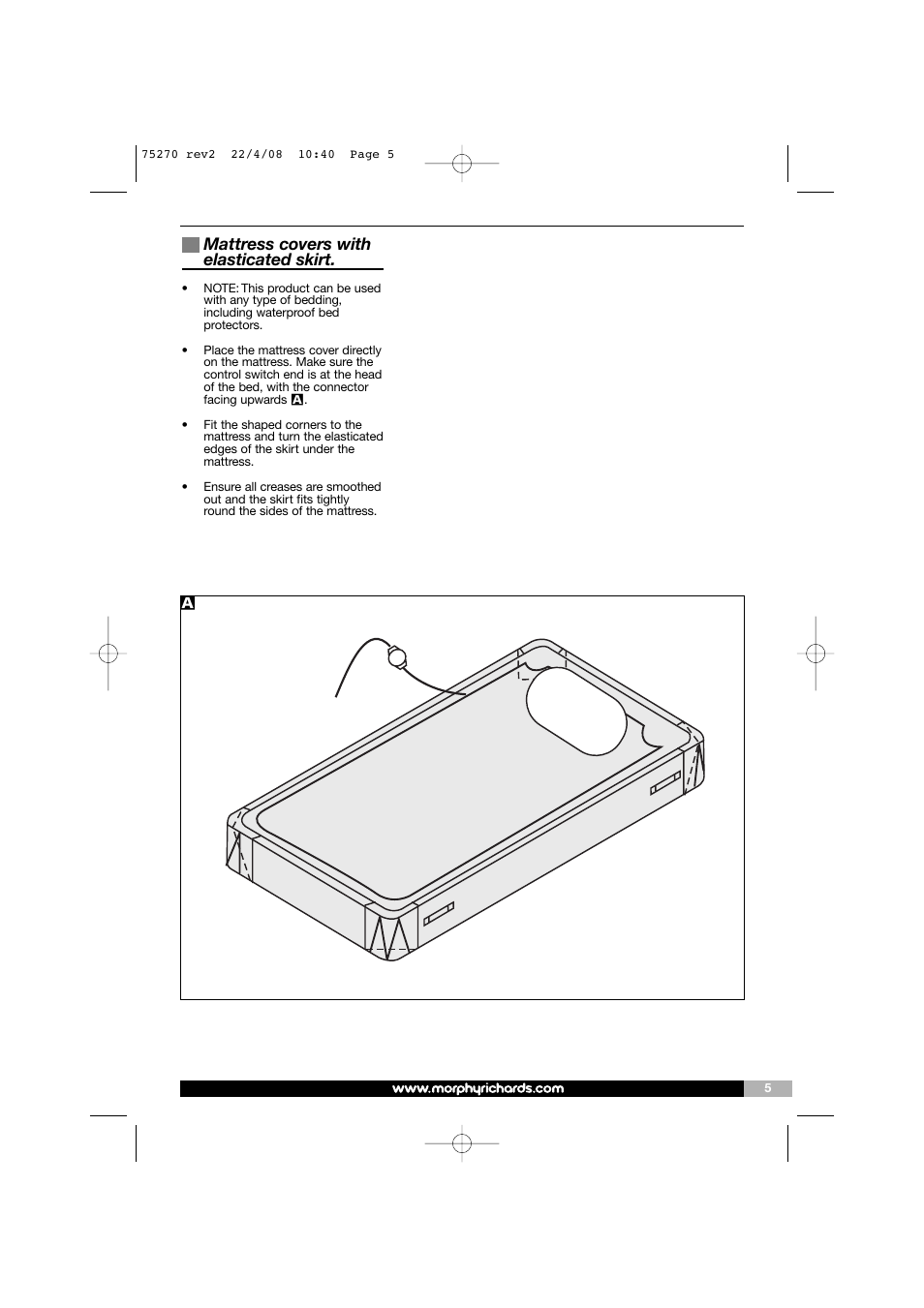 Mattress covers with elasticated skirt | Morphy Richards Safeguard EB75270 User Manual | Page 5 / 8