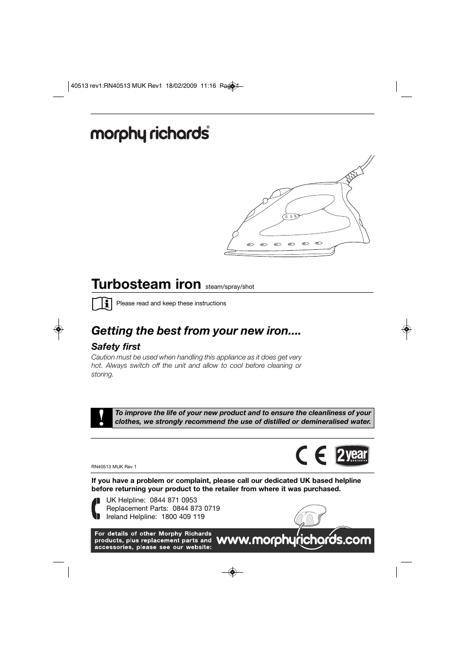 Morphy Richards TURBOSTEAM RN40513 User Manual | 8 pages