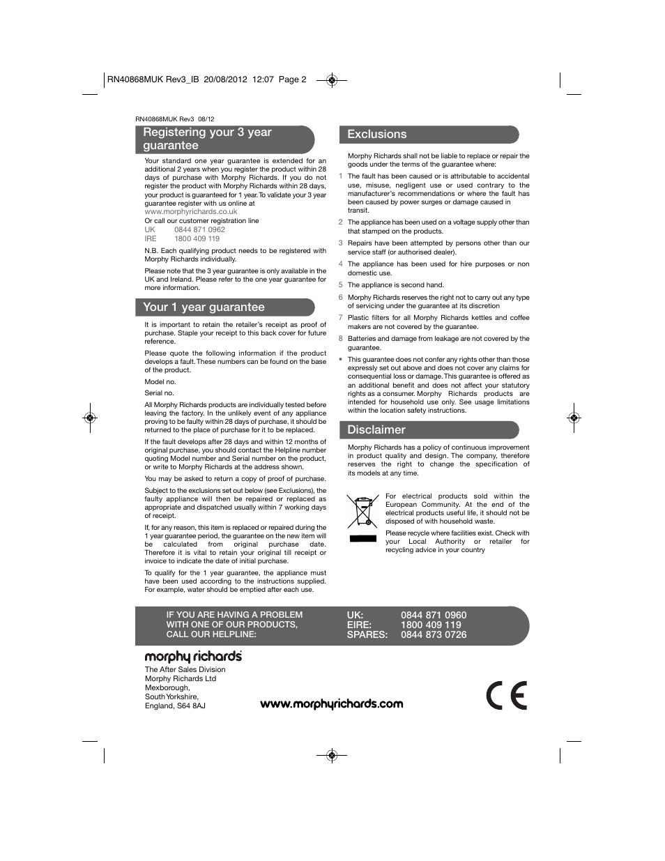 Morphy Richards RN40868MUK User Manual | Page 2 / 6