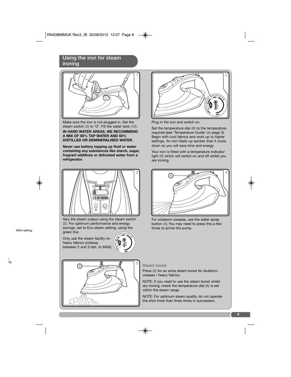 Using the iron for steam ironing | Morphy Richards RN40868MUK User Manual | Page 6 / 6