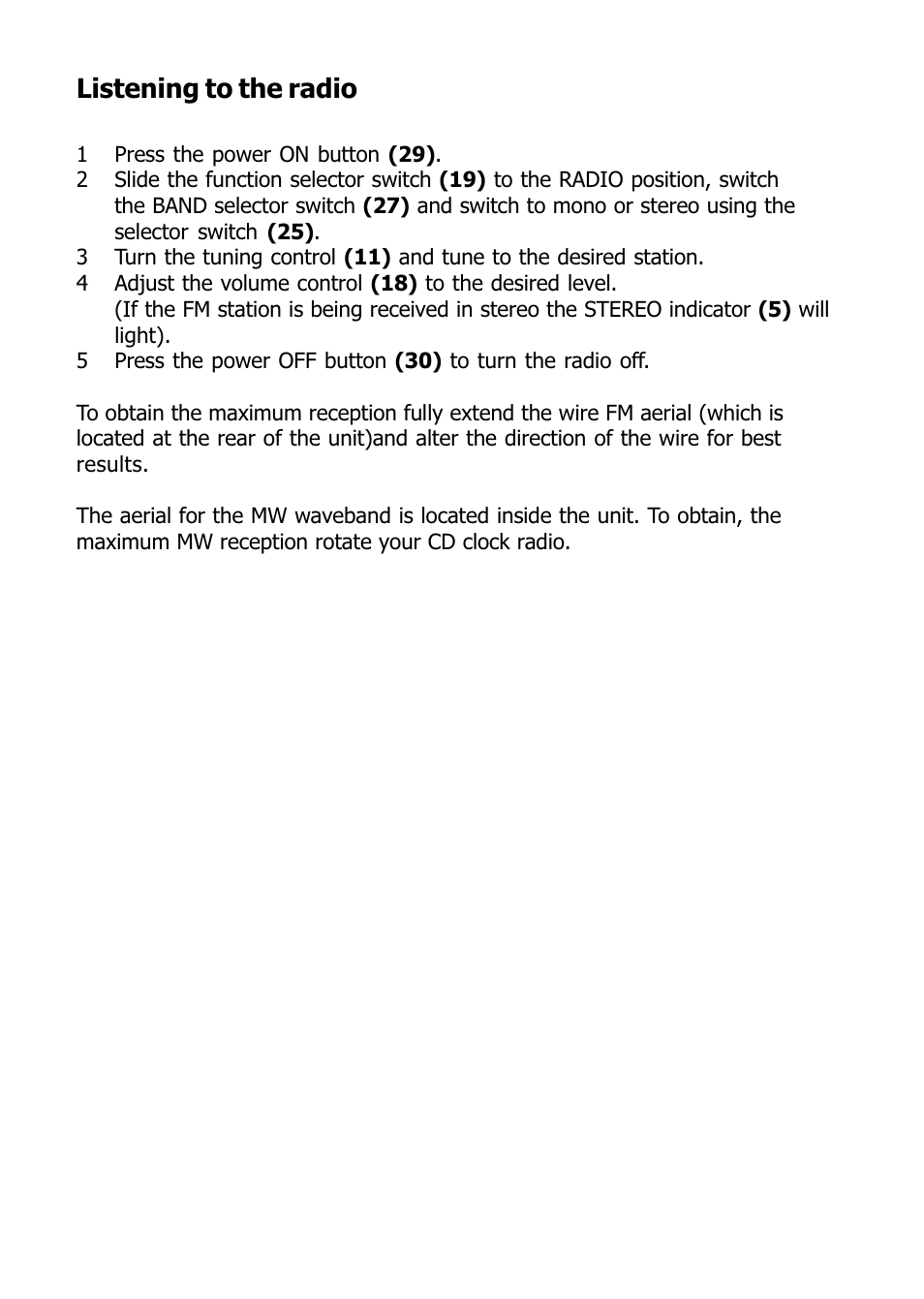 Listening to the radio | Morphy Richards 29000 User Manual | Page 12 / 16