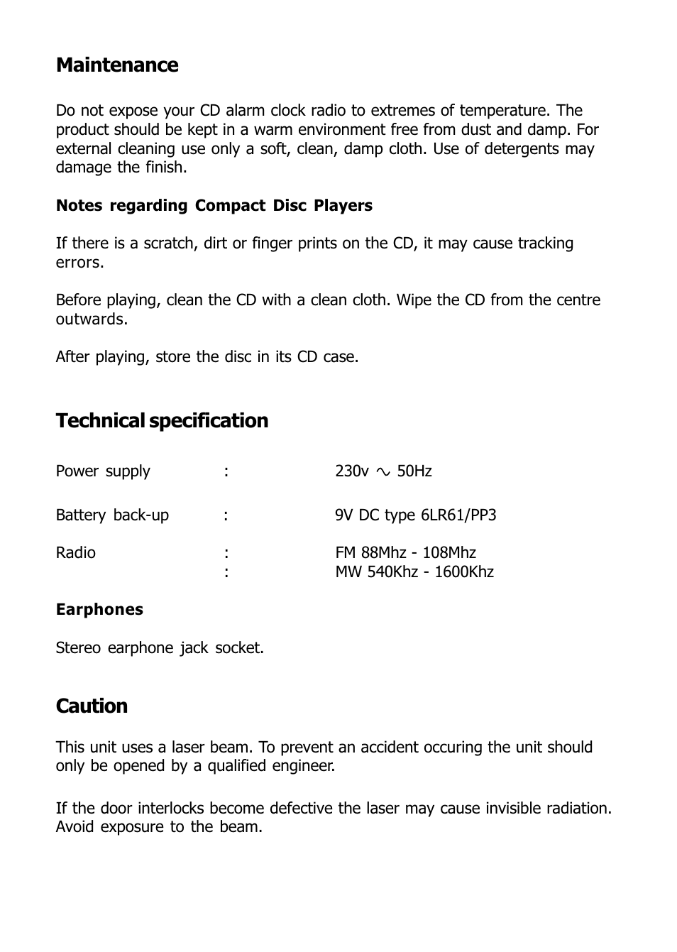 12 maintenance, Technical specification, Caution | Morphy Richards 29000 User Manual | Page 13 / 16