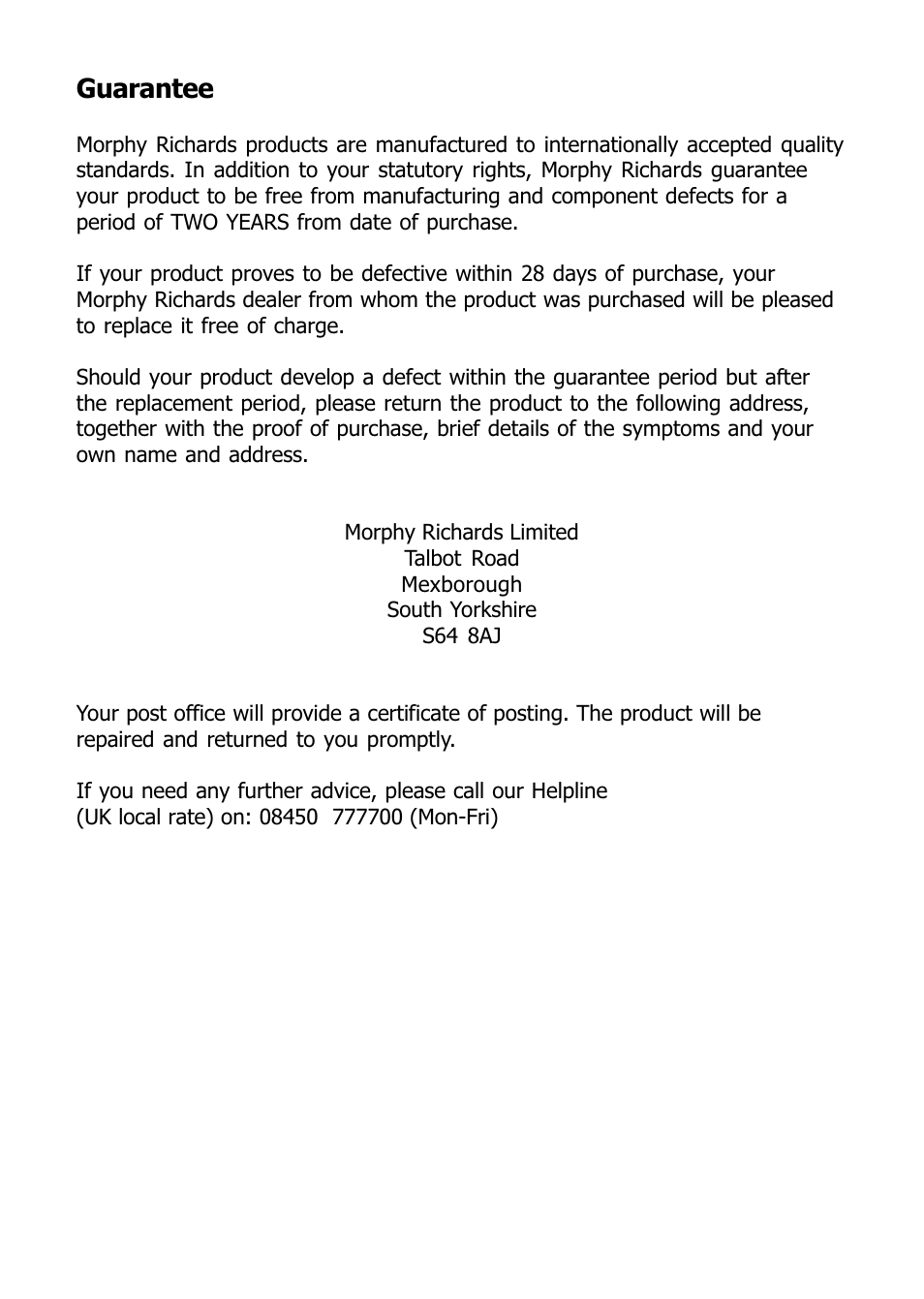 13 guarantee | Morphy Richards 29000 User Manual | Page 14 / 16