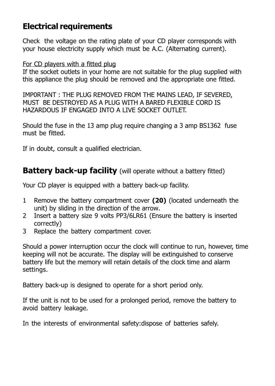 4electrical requirements, Battery back-up facility | Morphy Richards 29000 User Manual | Page 5 / 16
