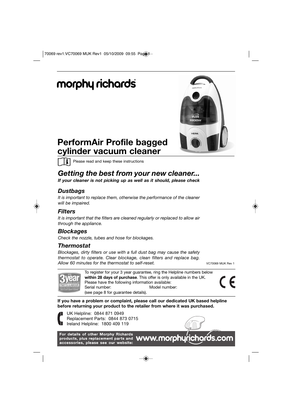 Morphy Richards VC70069 MUK User Manual | 8 pages