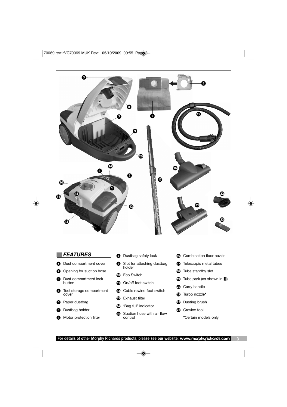 Features | Morphy Richards VC70069 MUK User Manual | Page 3 / 8