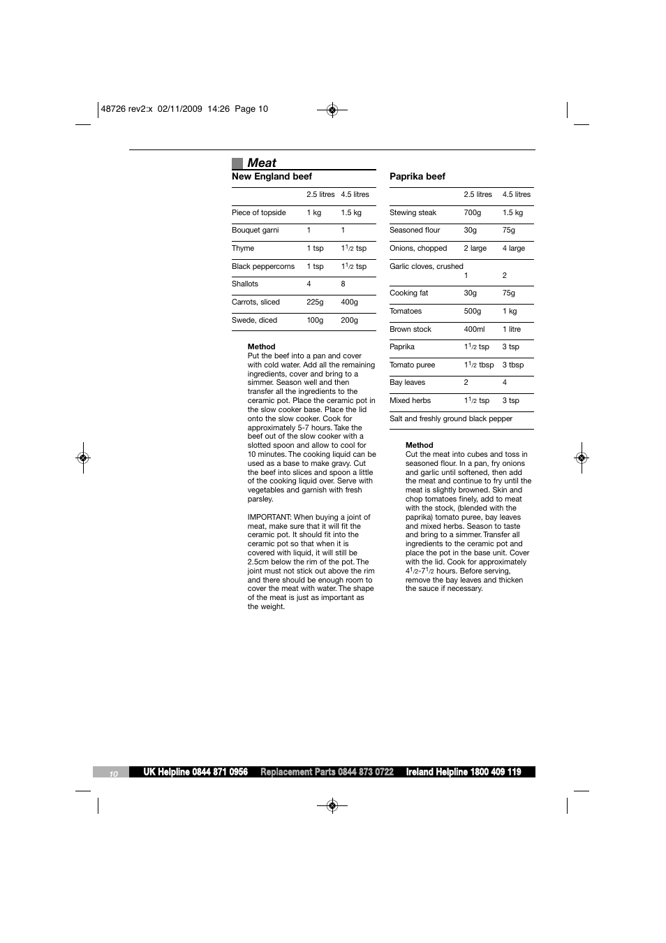 Meat | Morphy Richards Slow Cooker User Manual | Page 10 / 20