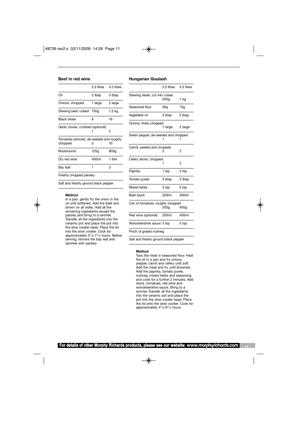 Morphy Richards Slow Cooker User Manual | Page 11 / 20