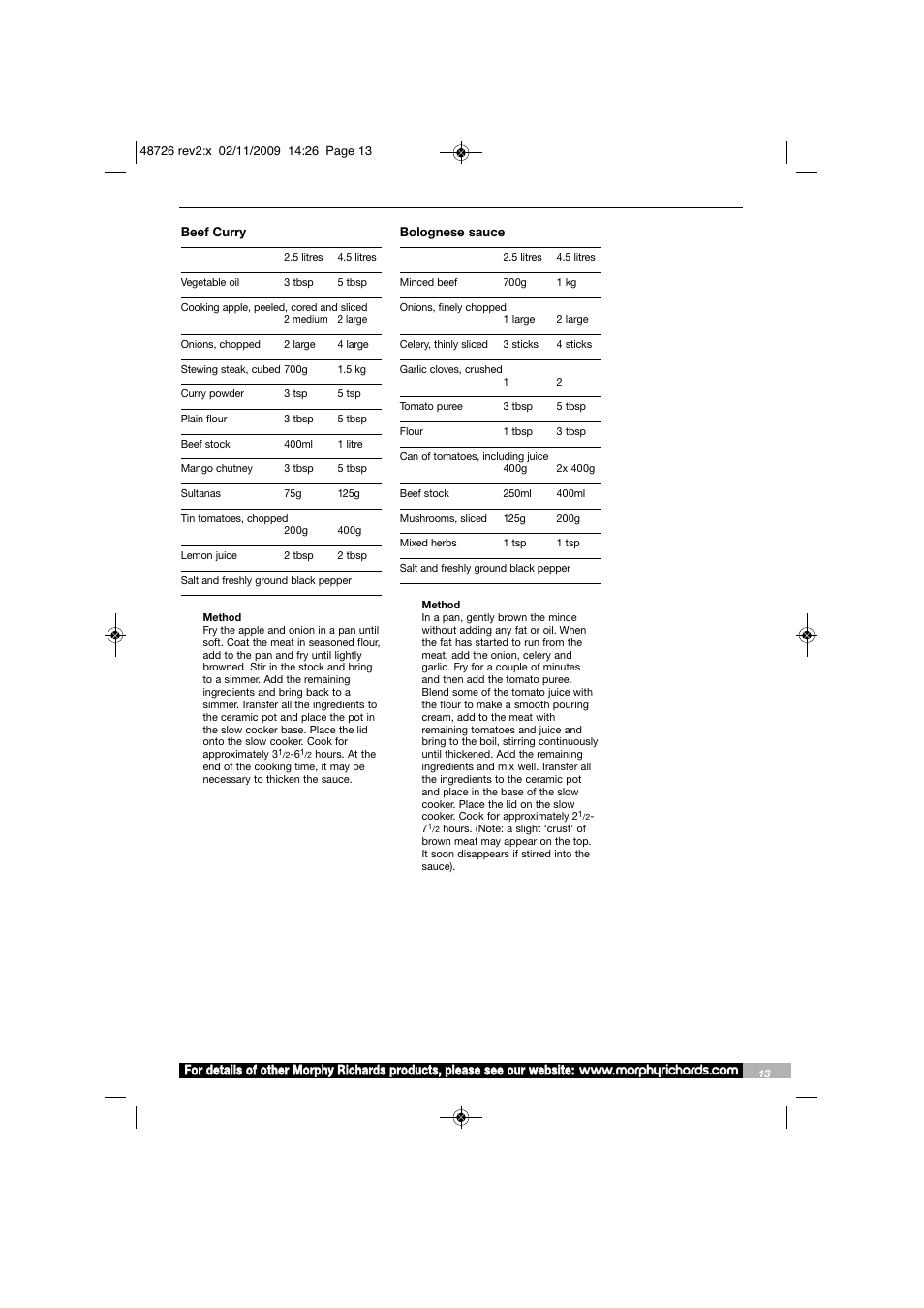 Morphy Richards Slow Cooker User Manual | Page 13 / 20