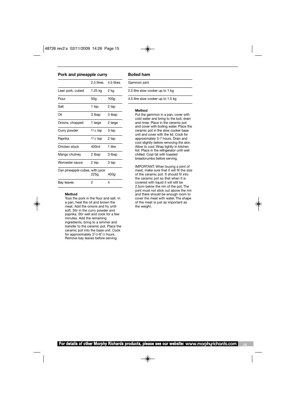 Morphy Richards Slow Cooker User Manual | Page 15 / 20