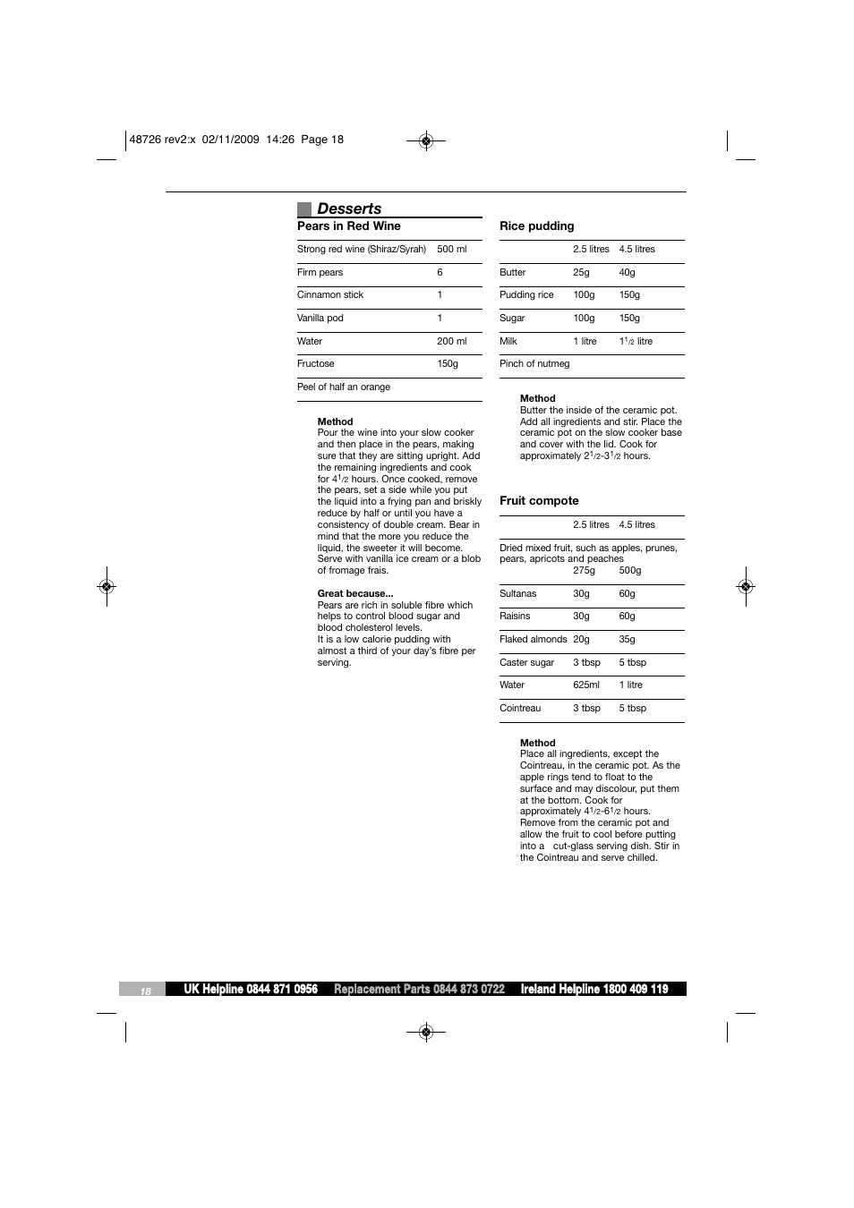 Desserts | Morphy Richards Slow Cooker User Manual | Page 18 / 20