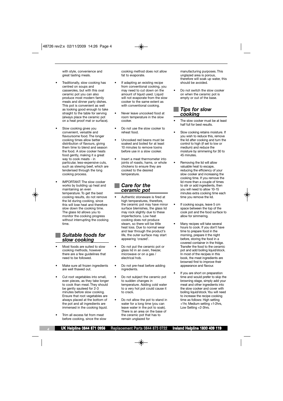 Suitable foods for slow cooking, Care for the ceramic pot, Tips for slow cooking | Morphy Richards Slow Cooker User Manual | Page 4 / 20