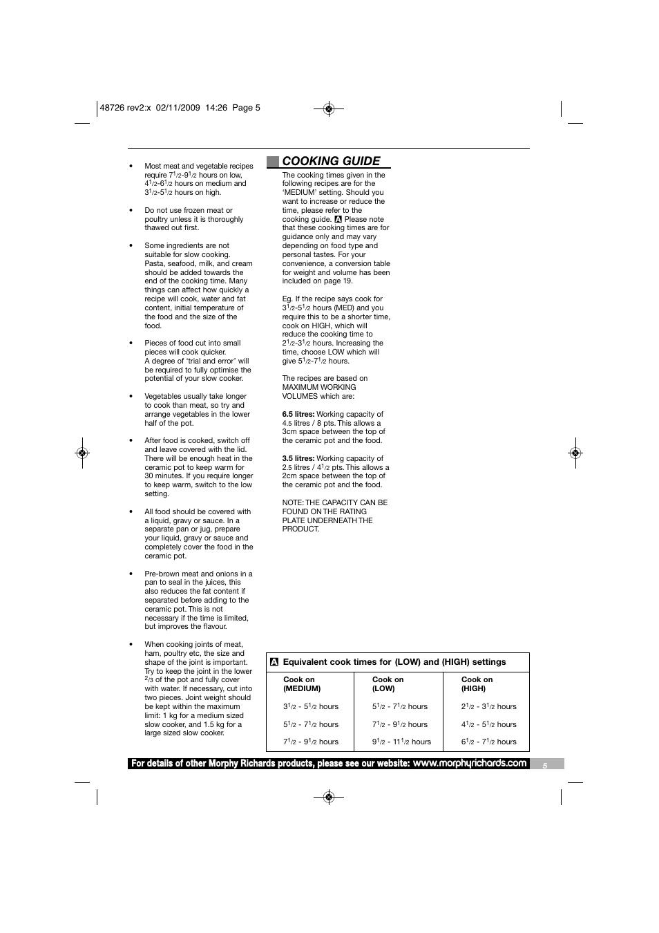 Cooking guide | Morphy Richards Slow Cooker User Manual | Page 5 / 20