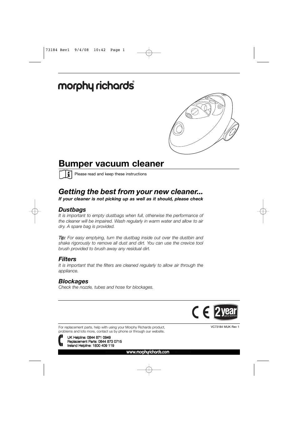 Morphy Richards VC73184 User Manual | 8 pages