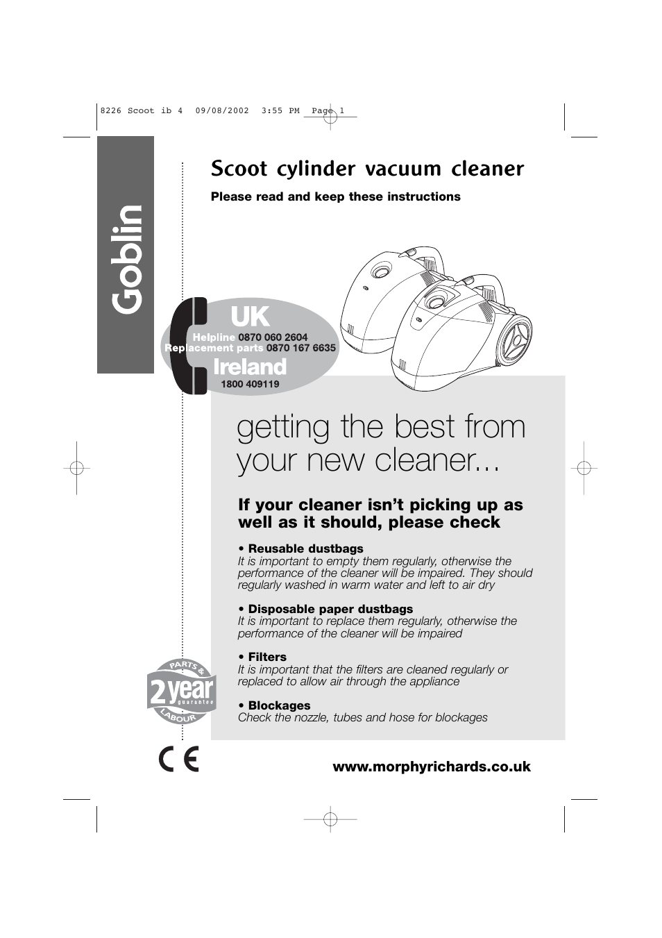 Morphy Richards Scoot cylinder vacuum cleaner User Manual | 12 pages