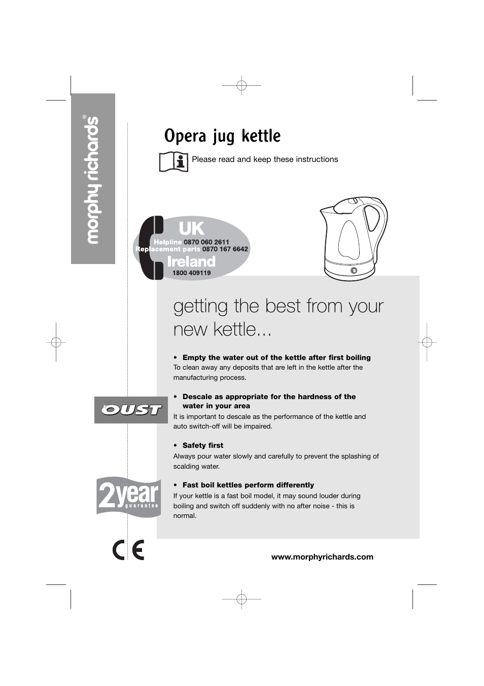 Morphy Richards Opera jug kettle User Manual | 6 pages