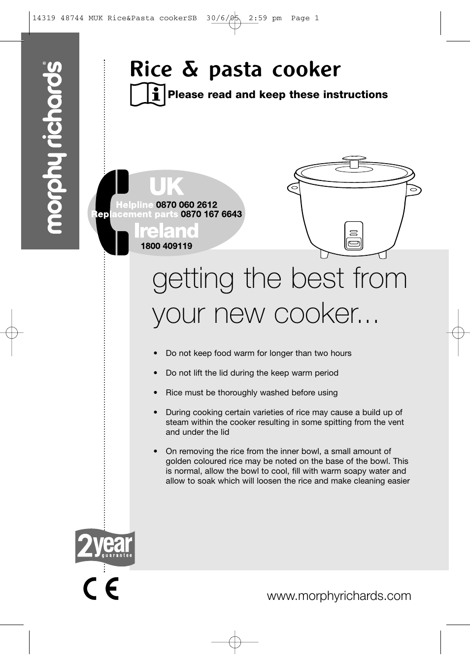 Morphy Richards Rice & Pasta Cooker User Manual | 12 pages