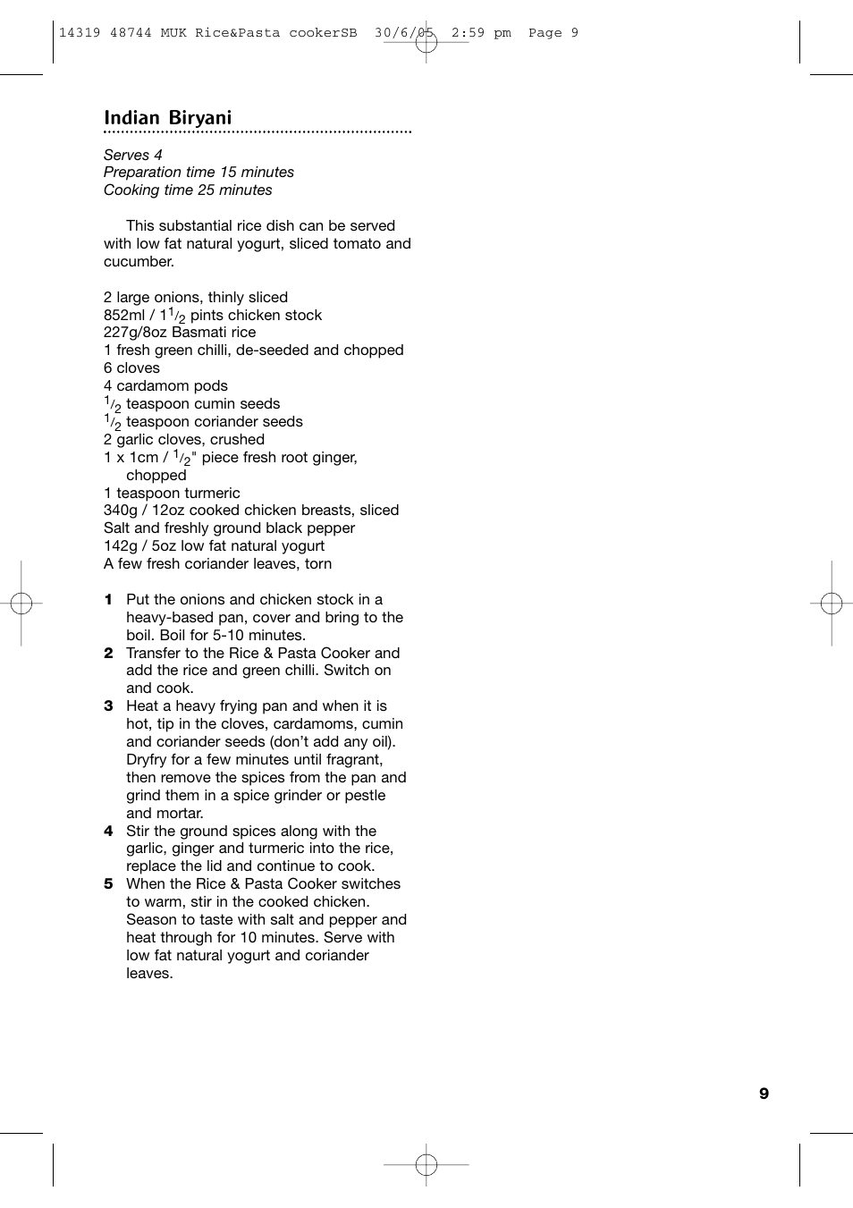 Indian biryani | Morphy Richards Rice & Pasta Cooker User Manual | Page 9 / 12