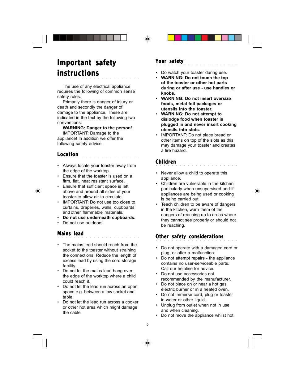 Important safety, Instructions | Morphy Richards contemporary User Manual | Page 2 / 6