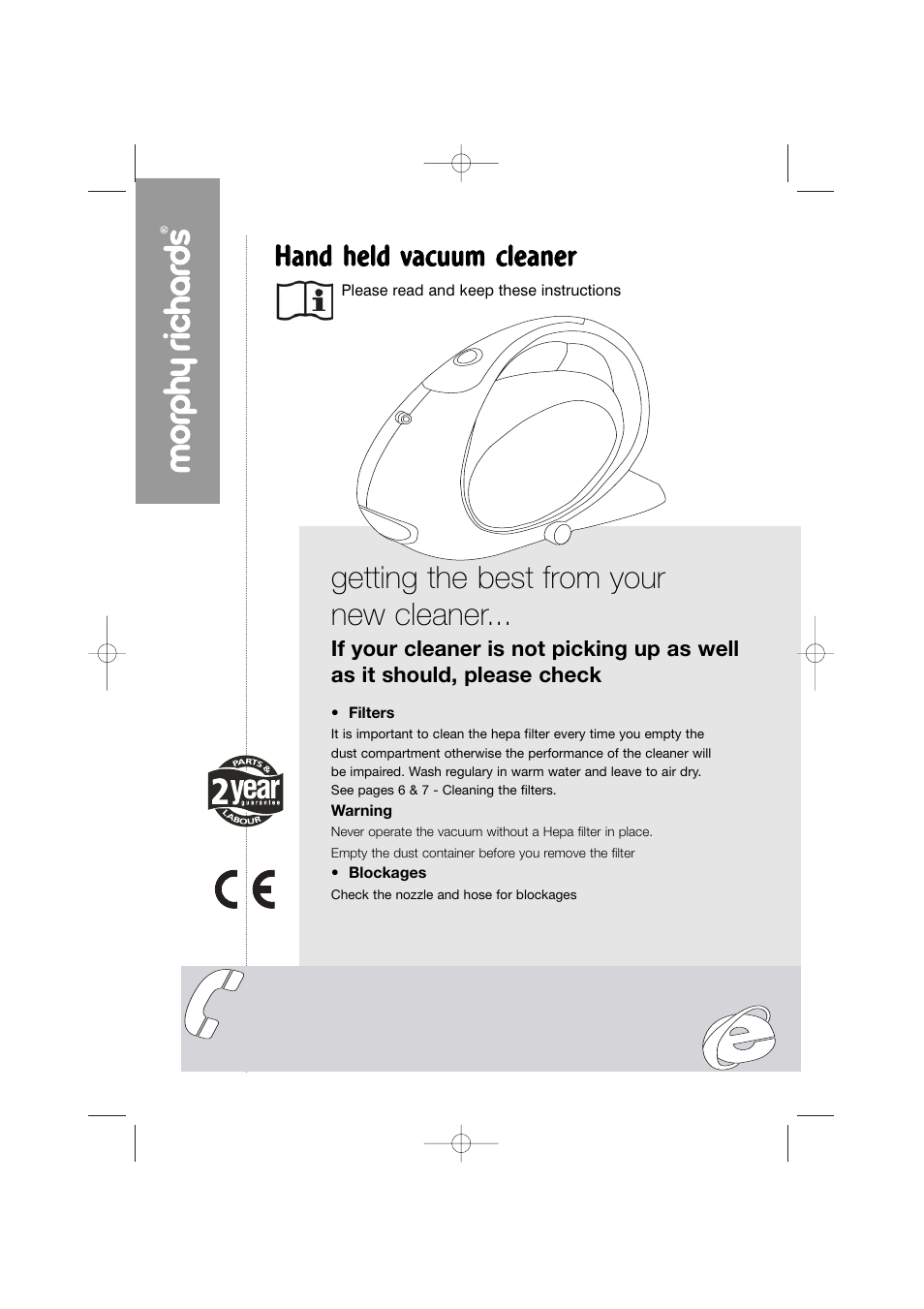 Morphy Richards Hand held vacuum cleaner User Manual | 9 pages