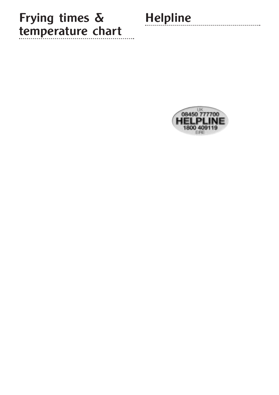 Frying times & temperature chart, Helpline | Morphy Richards bowl fryer User Manual | Page 7 / 8