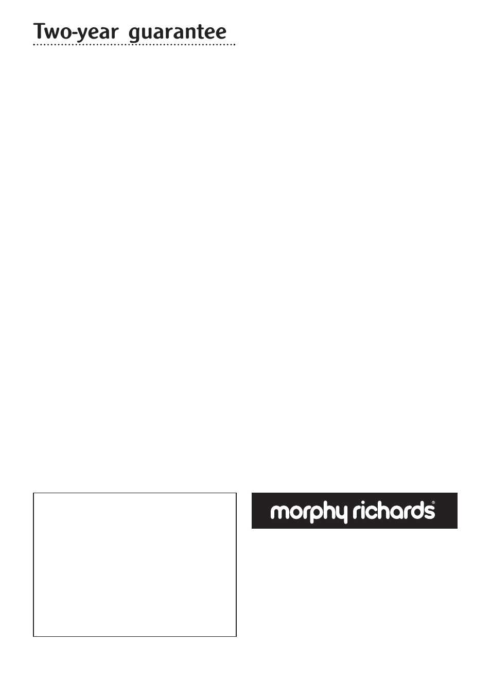 Two-year guarantee | Morphy Richards bowl fryer User Manual | Page 8 / 8