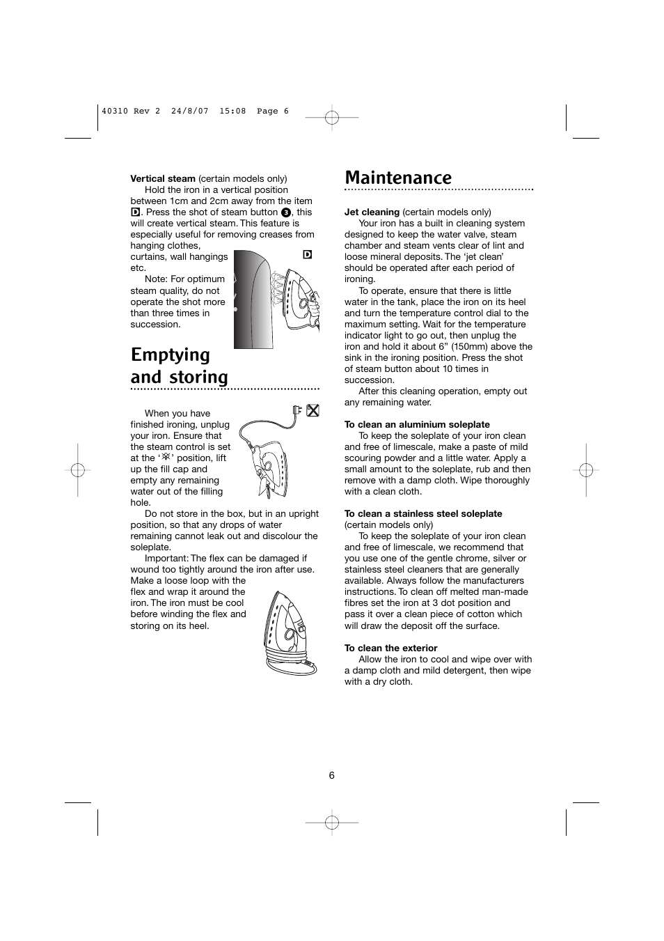 Emptying and storing, Maintenance | Morphy Richards 40310 User Manual | Page 6 / 8