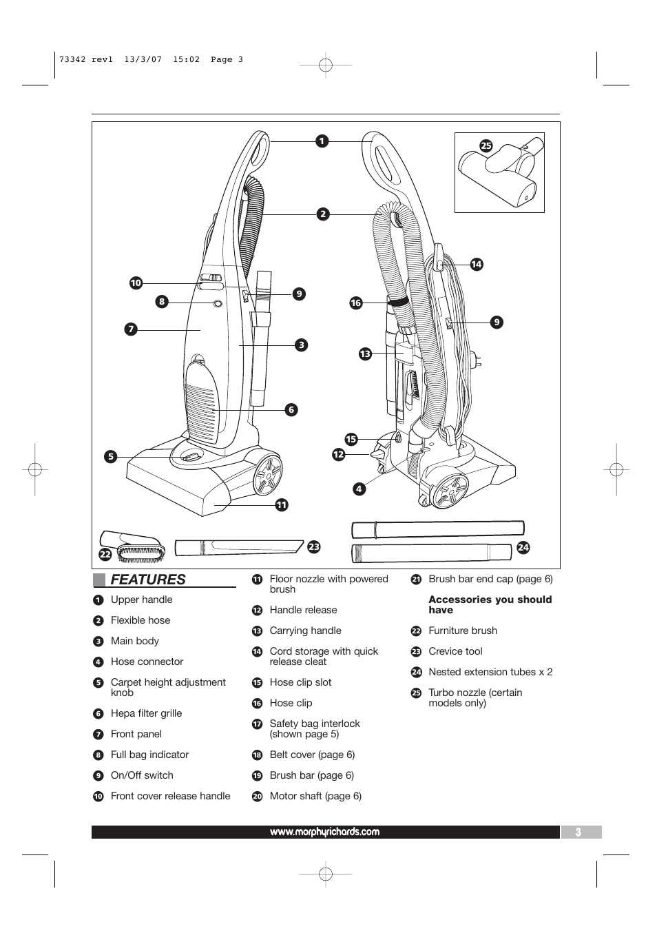 Features | Morphy Richards Essentials Bag Vacuum Cleaner User Manual | Page 3 / 8