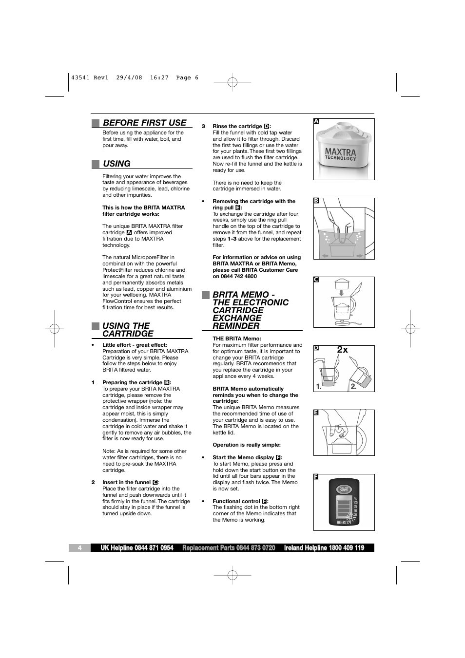 Before first use, Using, Using the cartridge | Morphy Richards 43541 User Manual | Page 6 / 6