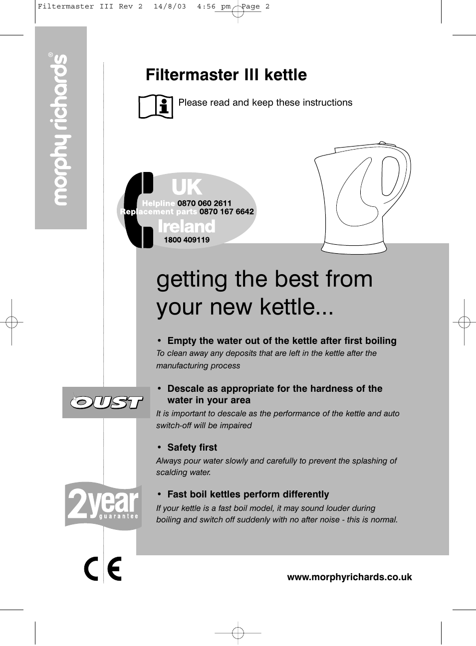 Morphy Richards Filtermaster III User Manual | 6 pages
