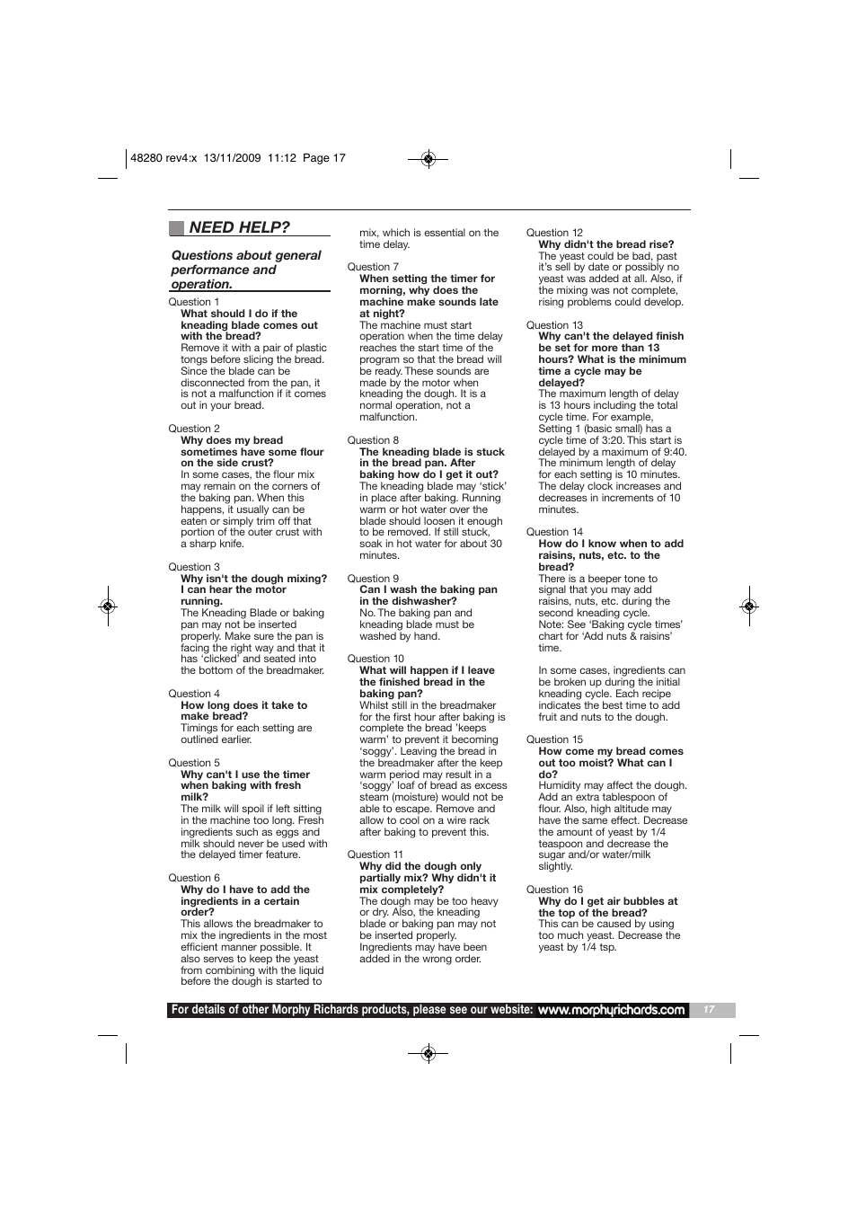 Need help | Morphy Richards BM48280 User Manual | Page 17 / 20