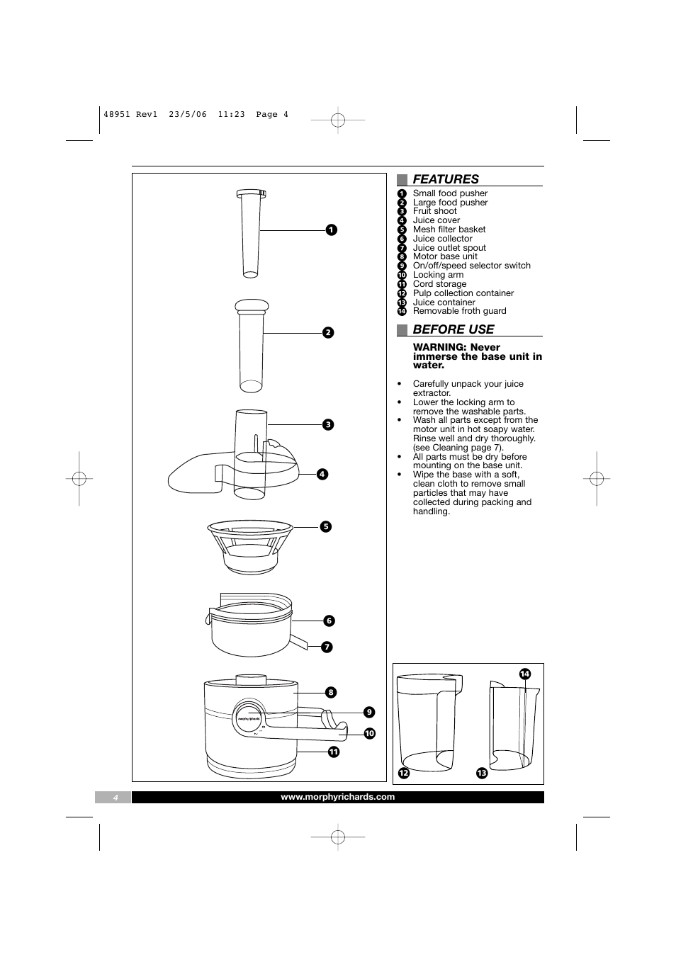 Features, Before use | Morphy Richards 48951 User Manual | Page 4 / 8