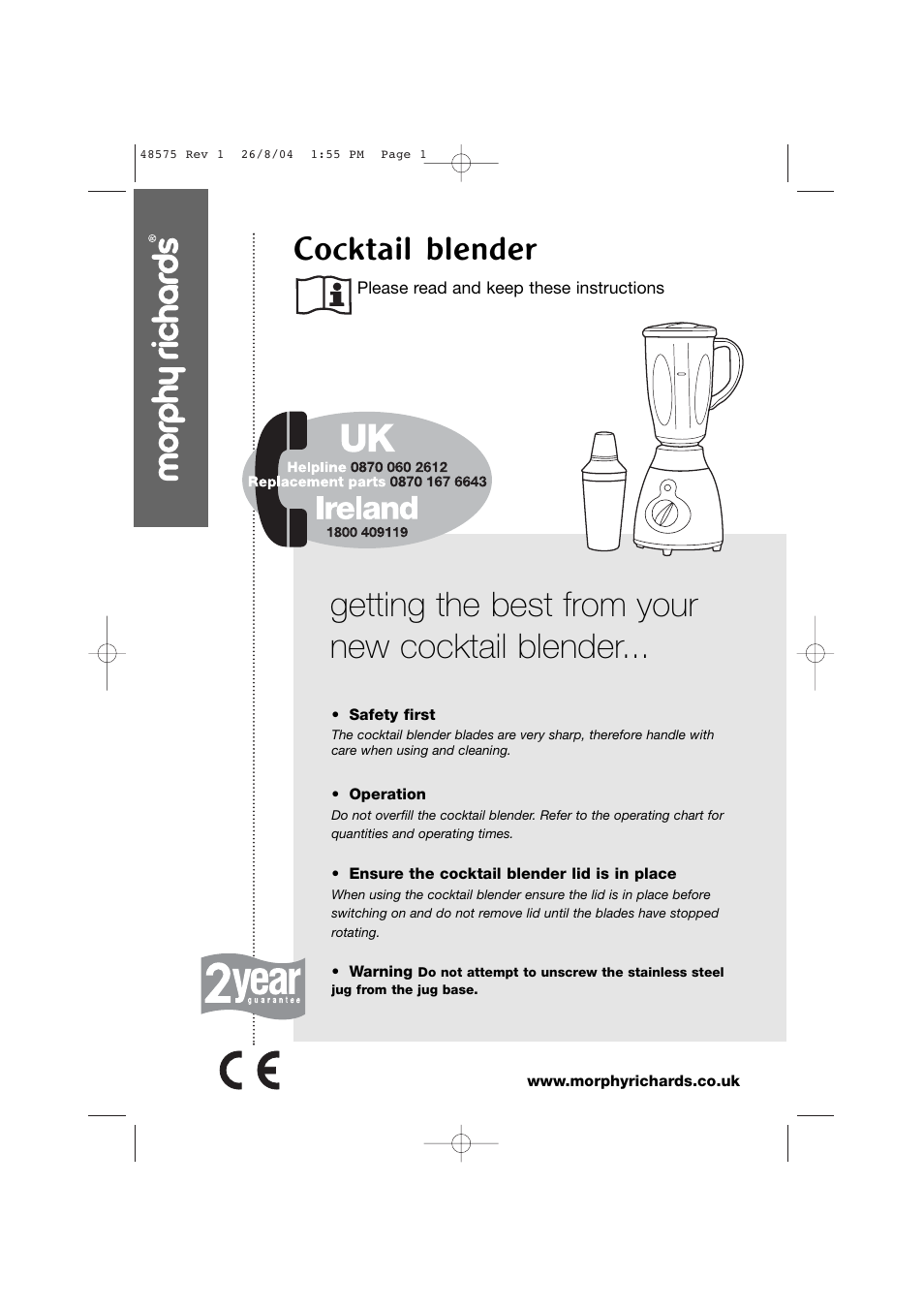 Morphy Richards Cocktail blender User Manual | 10 pages