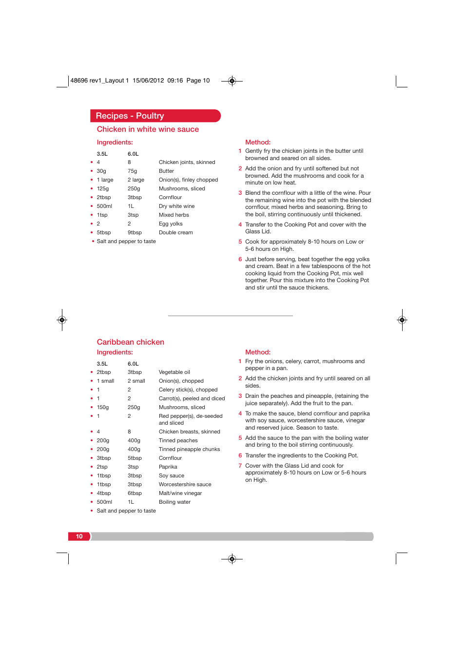 Recipes - poultry, Caribbean chicken, Chicken in white wine sauce | Morphy Richards SC48696 User Manual | Page 10 / 16