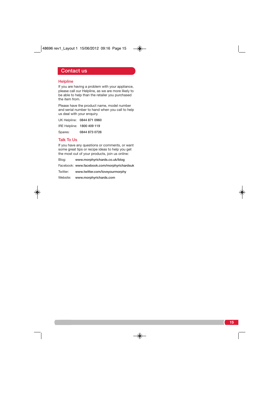 Contact us | Morphy Richards SC48696 User Manual | Page 15 / 16