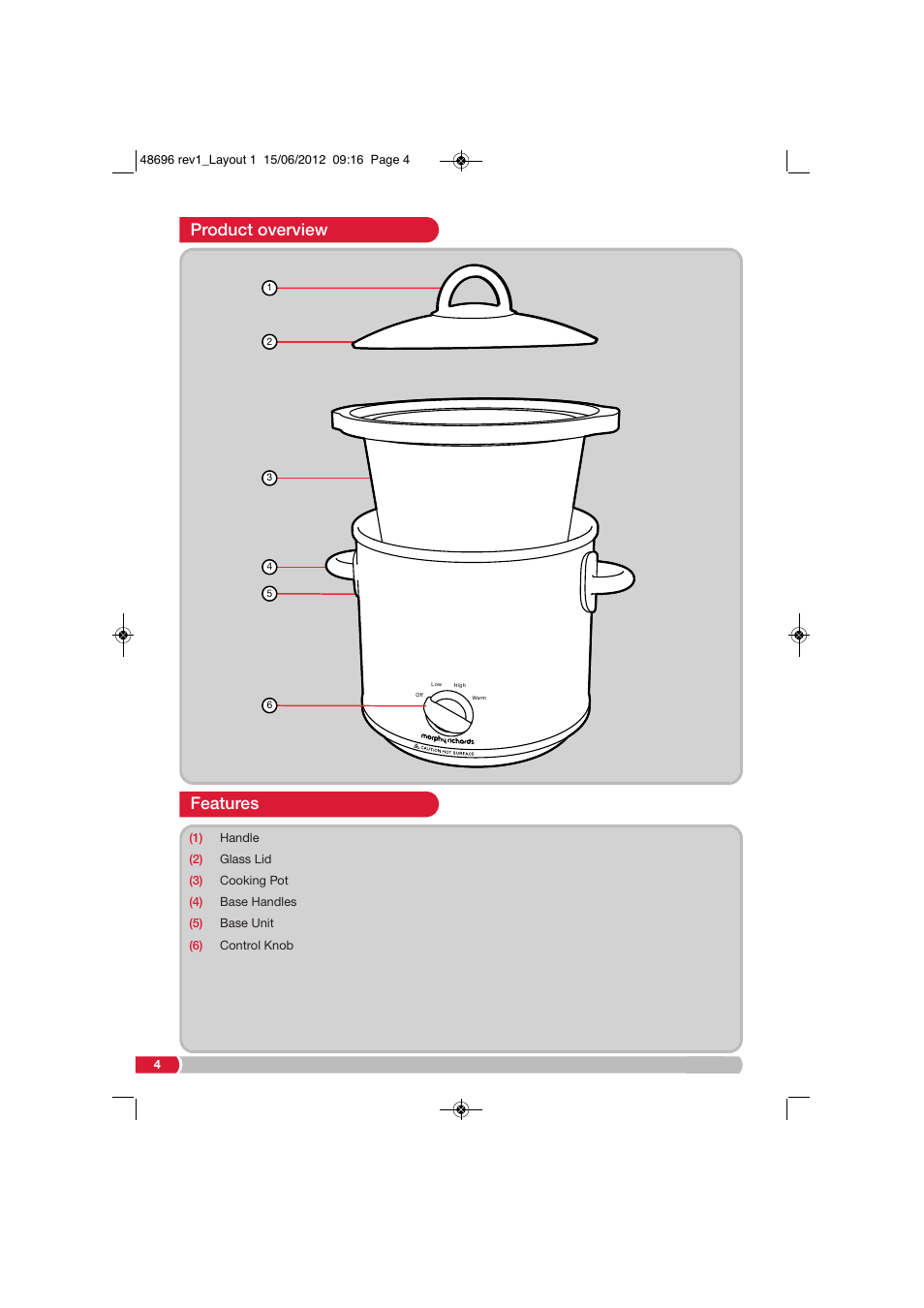 Features, Product overview | Morphy Richards SC48696 User Manual | Page 4 / 16