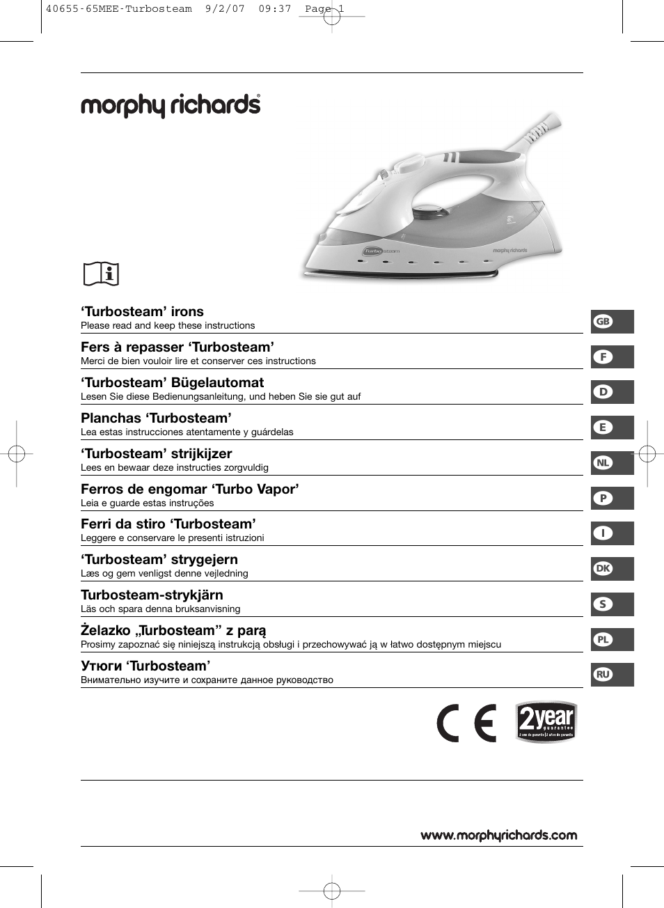Morphy Richards Turbo steam iron steam User Manual | 72 pages