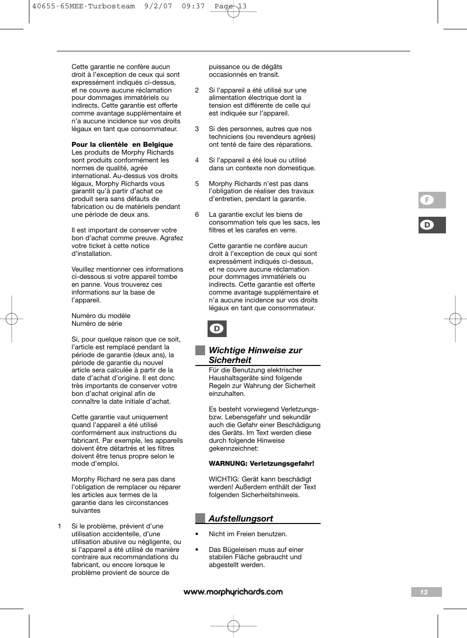 Df d | Morphy Richards Turbo steam iron steam User Manual | Page 13 / 72