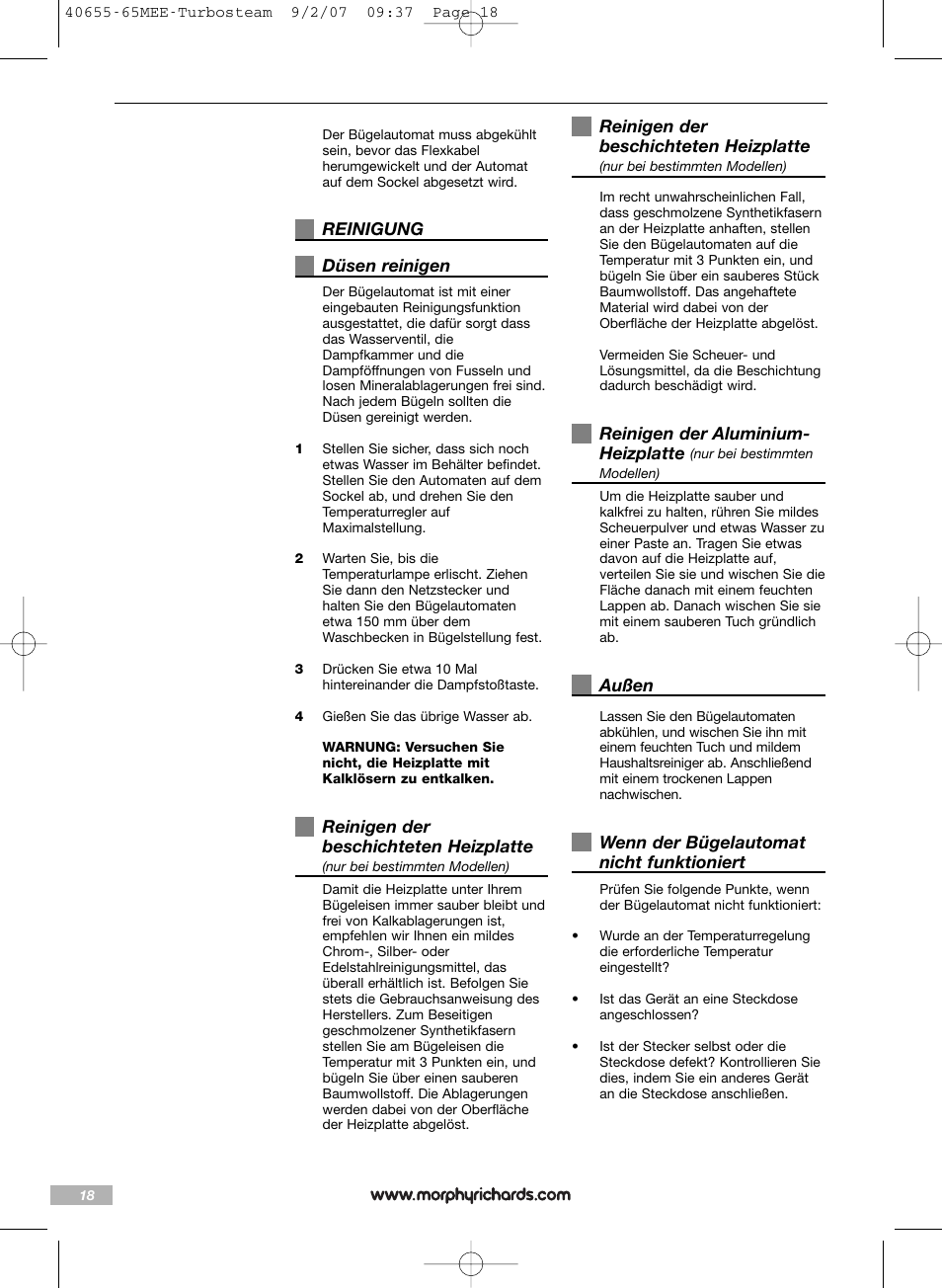 Morphy Richards Turbo steam iron steam User Manual | Page 18 / 72