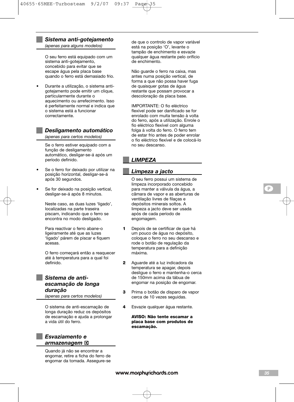 Morphy Richards Turbo steam iron steam User Manual | Page 35 / 72