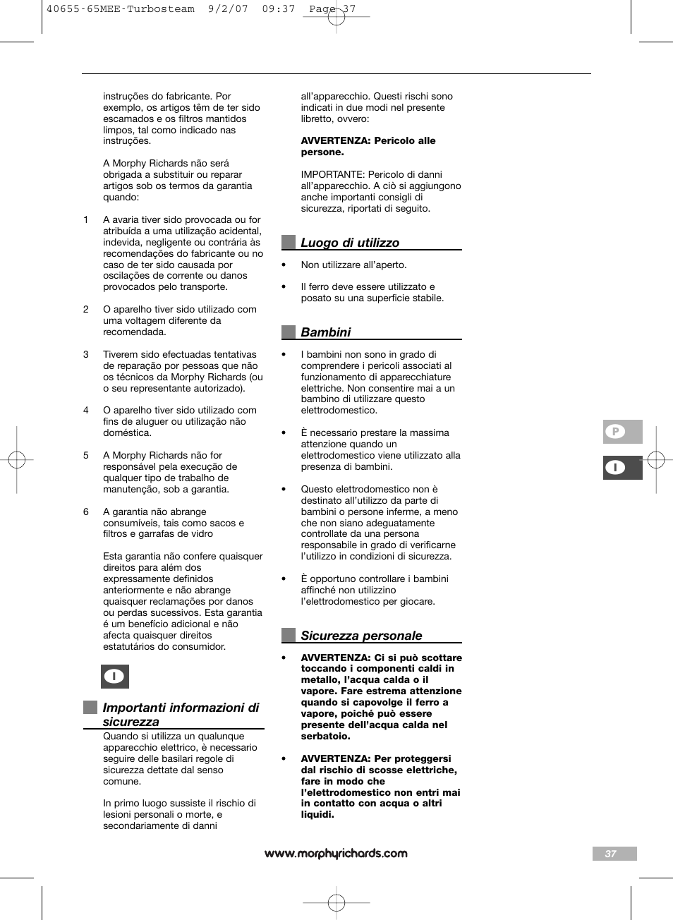 Ip i | Morphy Richards Turbo steam iron steam User Manual | Page 37 / 72