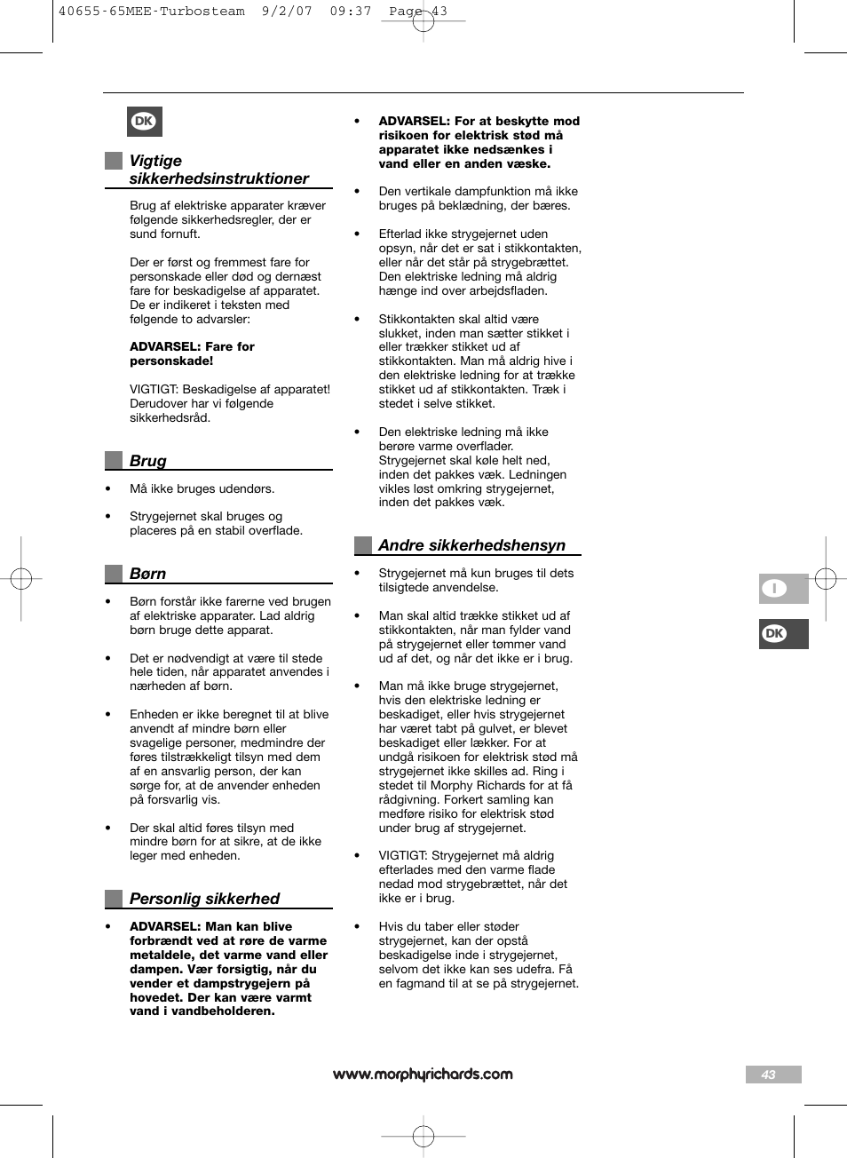 Qi q | Morphy Richards Turbo steam iron steam User Manual | Page 43 / 72