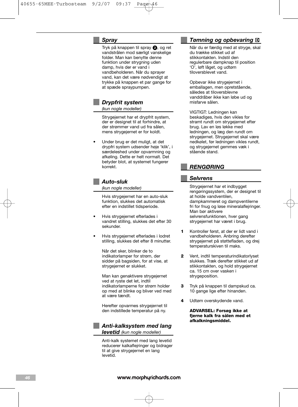 Morphy Richards Turbo steam iron steam User Manual | Page 46 / 72