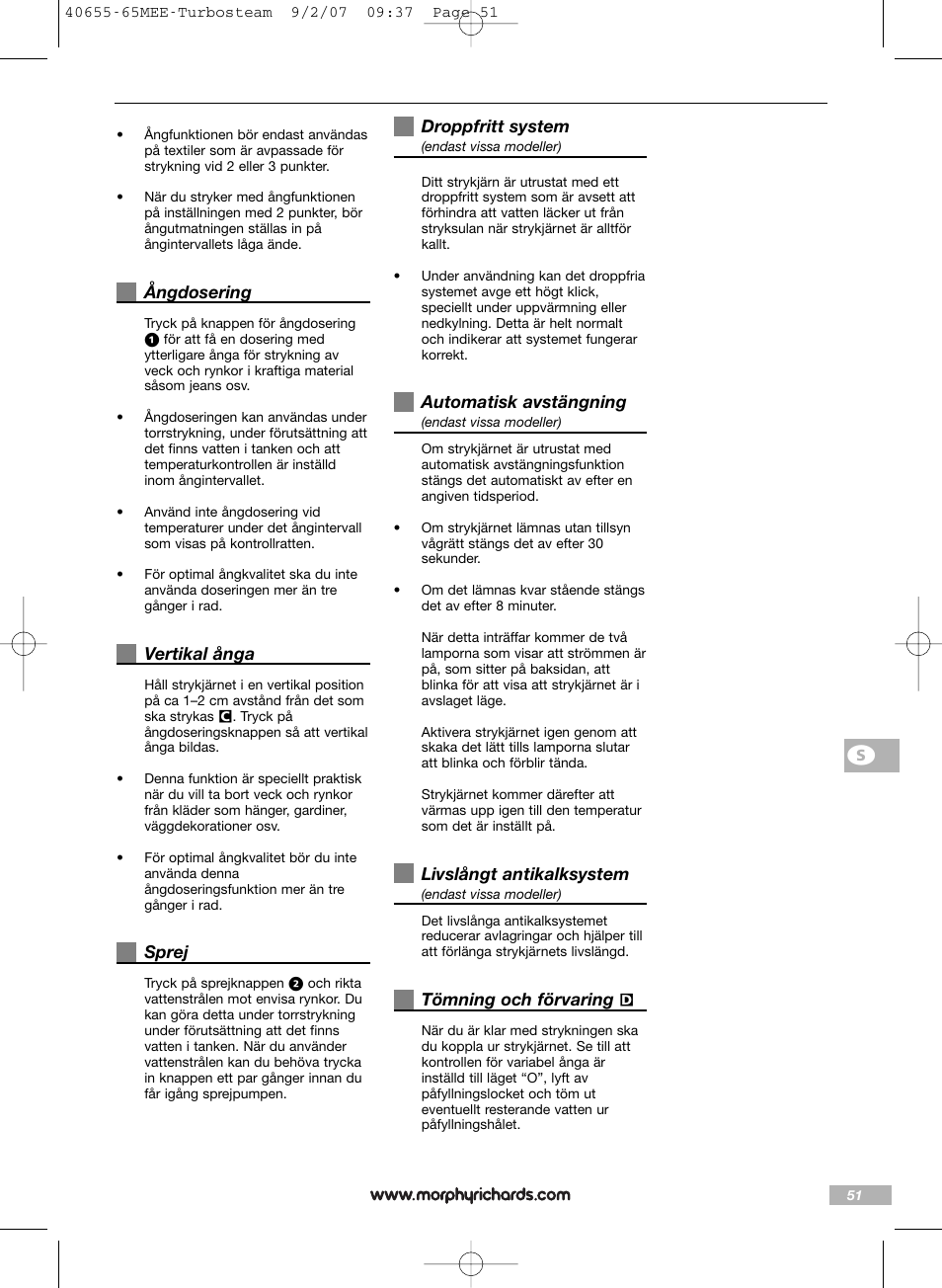 Morphy Richards Turbo steam iron steam User Manual | Page 51 / 72